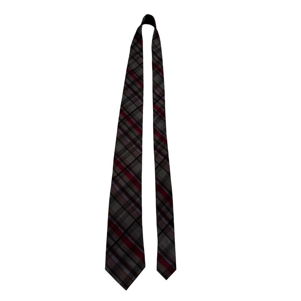 Kenneth Cole Plaid Tie - Gray and Burgundy